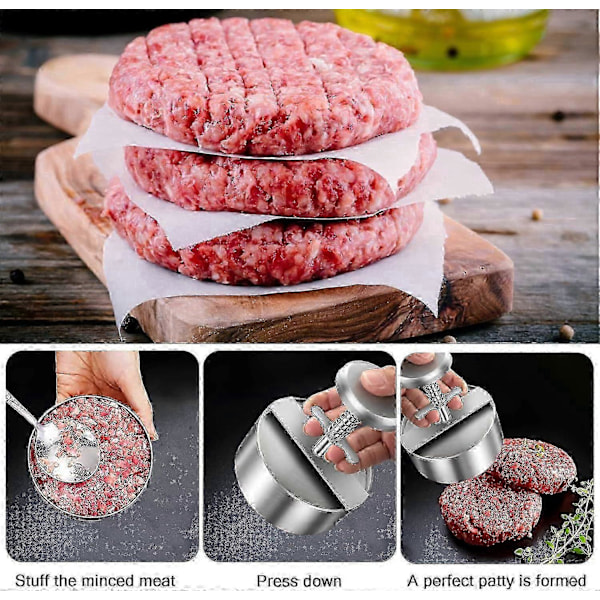Burgeripuristin, jauhelihapihvipuristin, tarttumaton täytetty burgeripuristin, 11,4 cm ruostumattomasta teräksestä valmistettu jauhelihapihvipuristin
