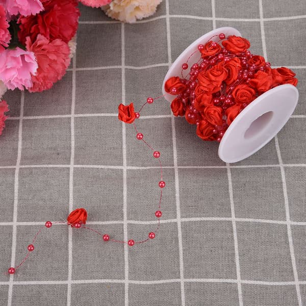 10m/rull Rose Kunstig Perletråd Perler Garland String DIY Bryllupsdekorasjon (rød)