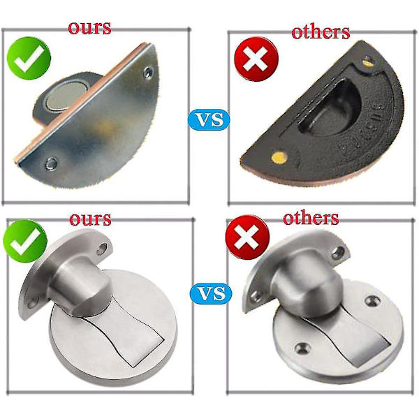 Satin Nikkel Magnetisk Dørstopper, Usynlig og Borefri Magnetisk Dørstop, Rustfrit Stål Gulvfang Sølv