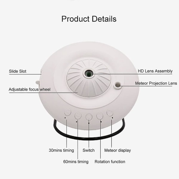 360 roterende stjerneprojektor med Meteor og Mood Nightlight, Timed Rotation og 3 Galaxy Discs