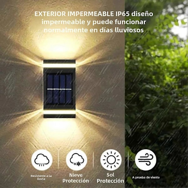 Aurinkokennovalaisin ulkokäyttöön, vedenpitävä, ylös- ja alaspäin valaiseva, puutarhakoriste, aurinkoenergiaa käyttävä ulkovalaistus kotiin, valkoinen valo, 2 kpl