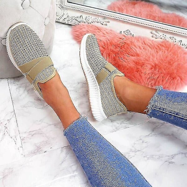 Ortopædiske slip-on platform sneakers til kvinder i khaki - størrelse 37
