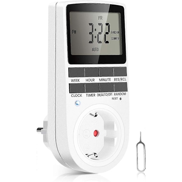 Digitaalinen ajastin 16A / 3680W Pistorasia 16 konfiguroitavaa ohjelmaa Satunnainen varkaudenesto 24H / 7D