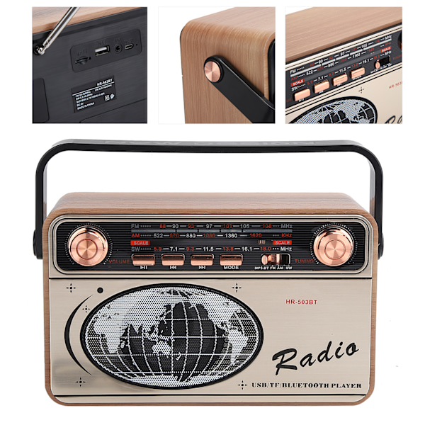 FM/AM/SW 3-bands radio - Bärbar USB-laddning Bluetooth-radio för U-diskminneskort