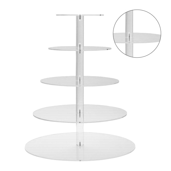 Kagefad Multi Rund Tiers Transparent Akryl Høj Stabilitet Cupcake Tårn til Display Servering Fest 5 Tier