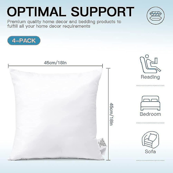 Puteinnsatser 45x45cm - Sett med 2, Myke Puteinnsatser for 18x18 Tommers Putetrekk