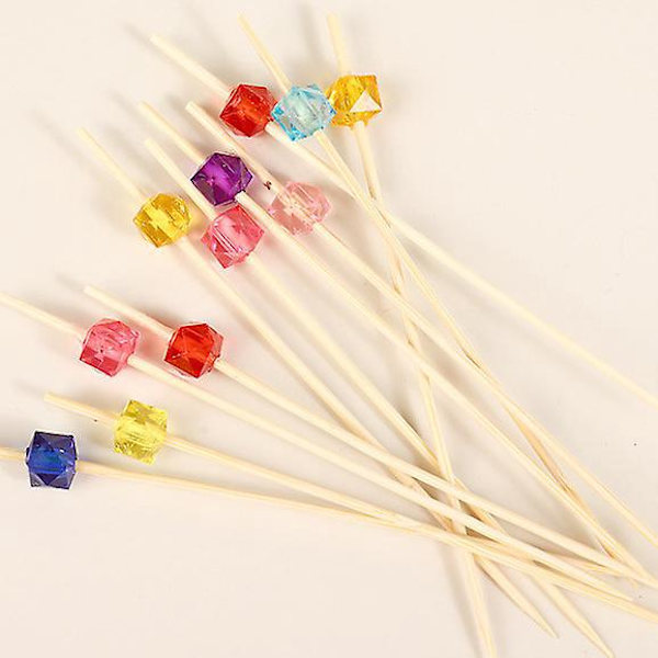 Bambus Cocktailpinner med Krystallkubeperler - Perfekt for Fester, Frukt og Forretter - Pakke med 100 (4,7 tommer)