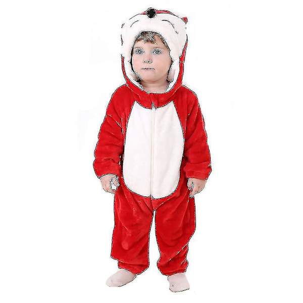 Toddler Dinosaur Onesie Kostym för Barn | Söt Huvad Djurkostym | Halloween 3-6 Månader | Röd Räv