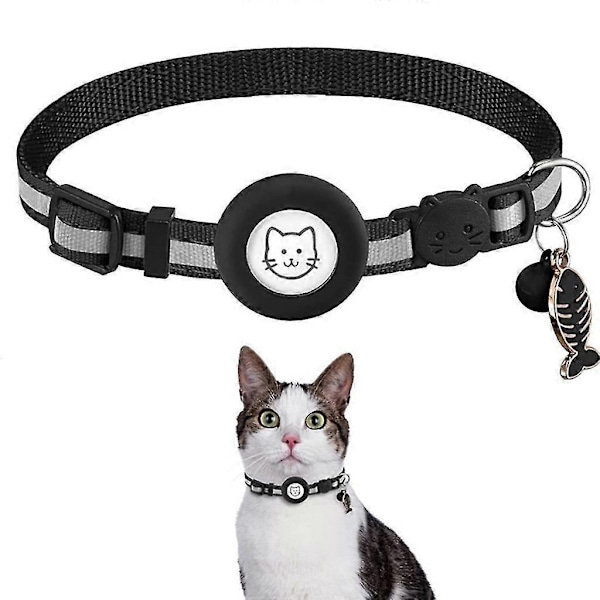 Reflekterande Katt Halsband GPS-Tracker Justerbart Litet Hundhalsband Svart