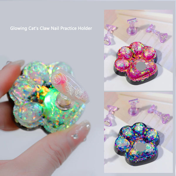 Katteklo Magnetisk Negleholder Glødende Manicure Praksis Træningsdisplay Stativ Krystalholdere Legering Falske Neglespids Salon DIY Manicure Værktøjer