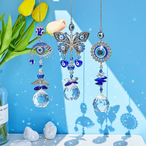 Turkish Feng Shui Blue Evil Eye Protective Crystal Angel Suncatcher