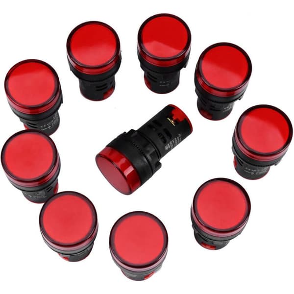 24V AC/DC LED-indikatorlys, 22mm gjenge, rød - Pakke med 10