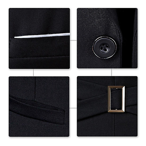 Slim Fit Business Väst för Män - Solid Färg V-ringad Design XS Svart