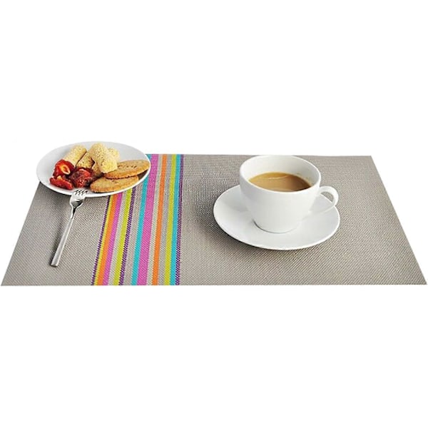 Pöytätabletit, 6 kpl, värikkäät raidat, pestävät PVC-tabletit, tahroja hylkivät, lämmönkestävät tabletit keittiöön, 45 x 30 cm