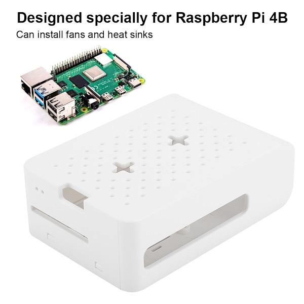 ABS-skyddande fodral skrivbordstillbehör med kylfläkt för Raspberry Pi 4:e generation 4B (vit)