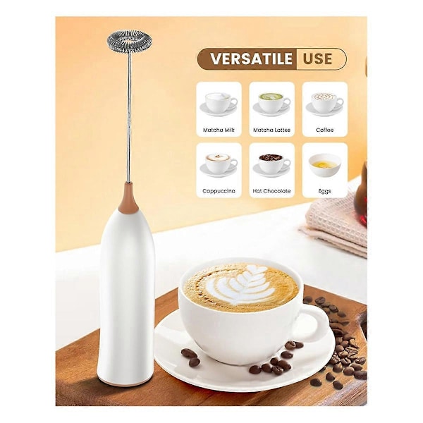 Melkeskummer Oppladbar, For Kaffe Latte, Cappuccino Hvit