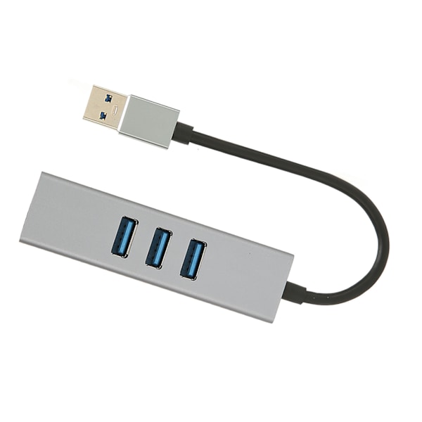 4-porttinen USB3.0-keskitin, moniporttinen Plug and Play, 5 Gbps:n huippunopeudella toimiva USB3.0-RJ45-verkkoadapteri, USB-telakka, hopeanharmaa
