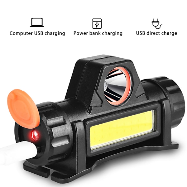 Mini LED-strålkastare USB-laddningsbar justerbar vinkel vattentät lätt COB-huvudlampa för bergsklättring nattfiske arbete utomhusbruk