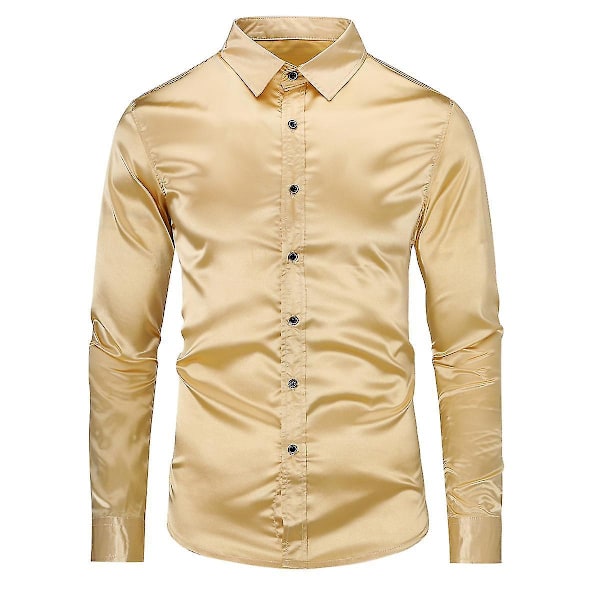 Gylden Glansfuld Slim-fit Mænds Casual Langærmet Formel Skjorte XS