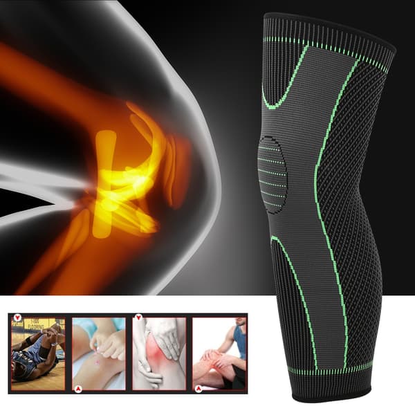1 ST Svart Grön Stickning Varm Förlängd Elastisk Sport Knäskydd Benärm Knäskydd L