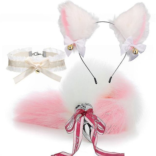 Couples Cosplay Props: Fox Tail and Cat Ear Headbands Pink Set