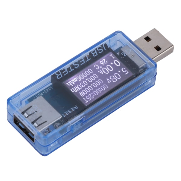 Tester Digital USB Spenning Strømmåler Voltmeter 8-i-1-detektor 0-5A 0-150W 4-30VBlå