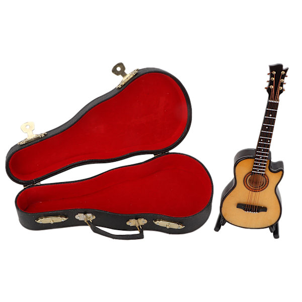 Miniatyrgitarr Modell Trä Mini Musikinstrument Gitarrreplika med Stativ PrydnadM
