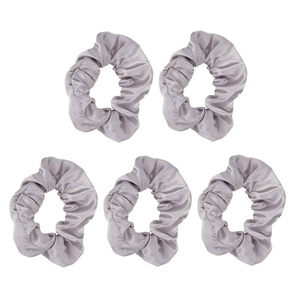 5 stk. lysende scrunchies, lysende grå sateng, elastisk, glød i mørket, hårstrikk for kvinner