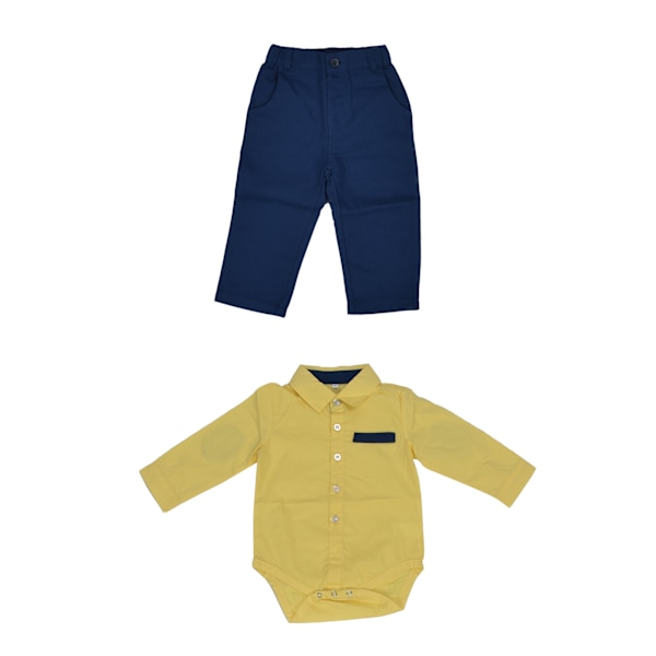 Baby Boy Gentleman Outfit Barnkläder Fashionabel Utsökt Skjorta Suspender Byxor Kostym Set för Fest Gul 60cm