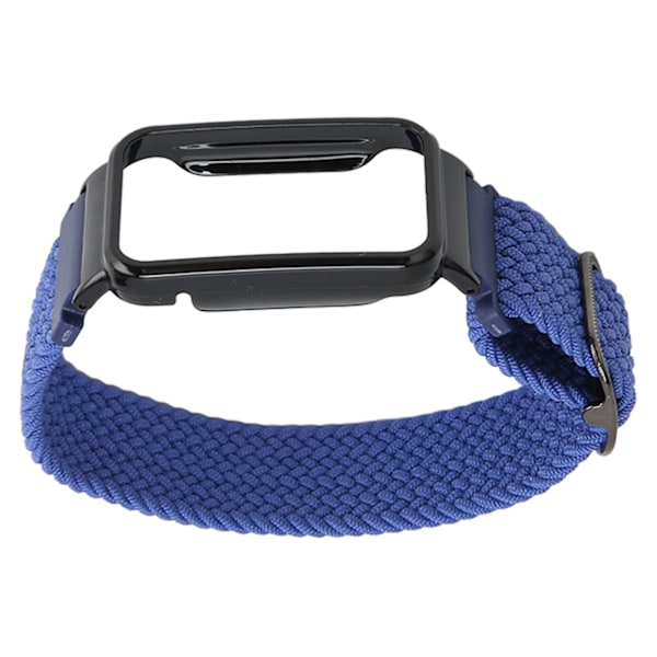 Flätad Loop Strap för Mi Band 7 Pro Justerbar Elastisk Nylon Loop Armband med Skyddsram Mörkblått Band Svart Case