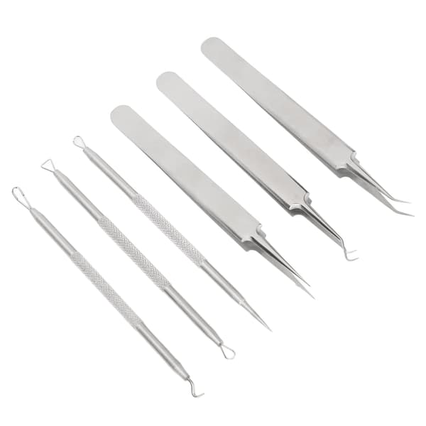 6 stk. Blackhead Remover Værktøj Rustfrit Stål Bums Comedones Extractor til Blemish Whitehead Popping