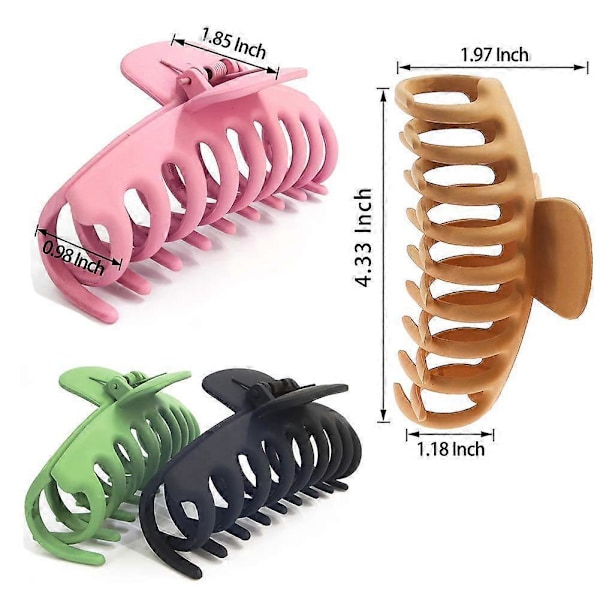 Store hårklemmer 10 cm skridsikre store hårklemmer til kvinder med tyndt hår, 90'er stærkt hold hårklemmer til tykt hår, 4 farver tilgængelige (4 stk.)