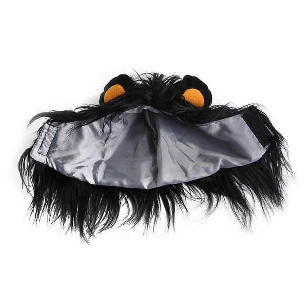 Rolig løvemanke-hætte til kat Blød fluffy kæledyrs-cosplay-paryk til kat lille hund Sort Black S