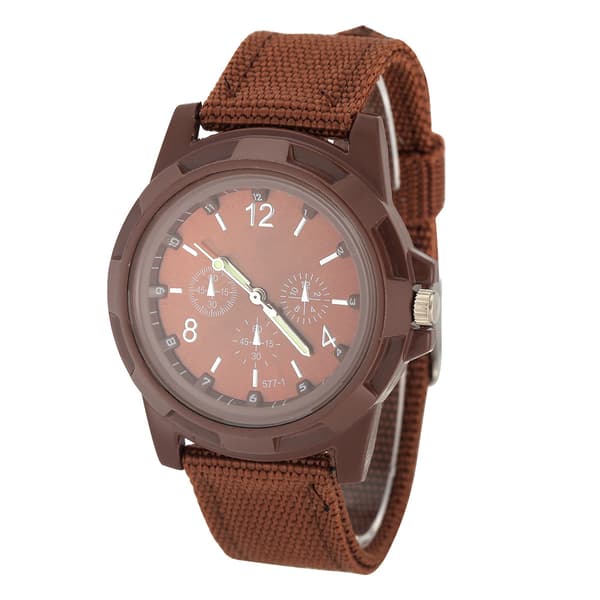 Elektronisk analog armbandsur med rund nylonrem, militärarmbandsur (kaffe)