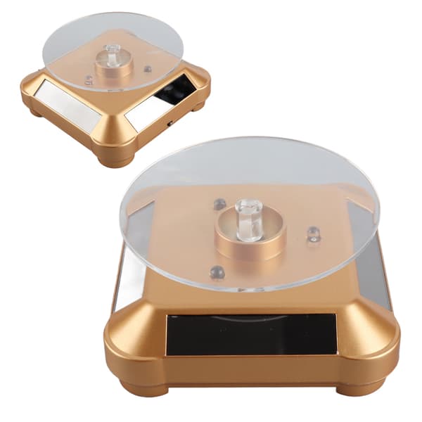 Soldriven LED Elektrisk Roterande Displayställ för Smycken Telefon Guld med Ljus