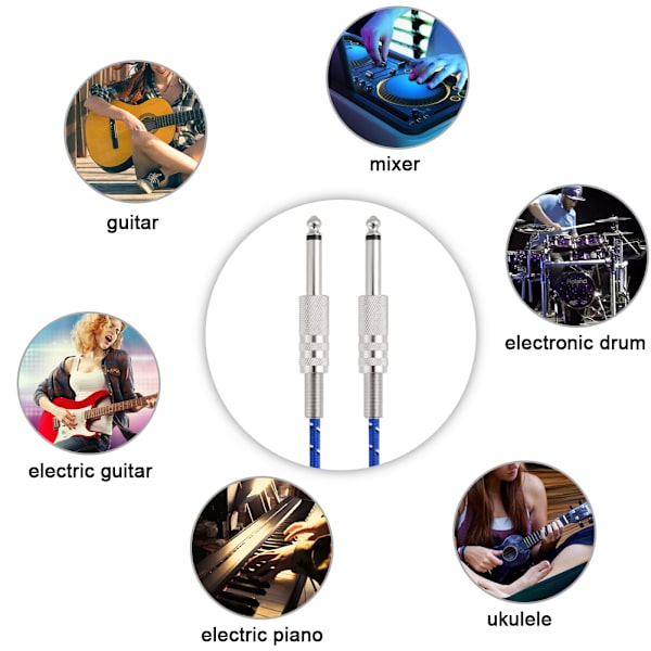 Mono guitarkabel han til han ledning 6,35 mm lige stik til elektriske instrumenter 1 m