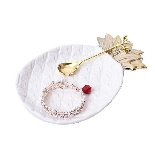 Keramisk tallerkenfad 3D Ananas Design Ring Organizer Smykkebakke Hvid