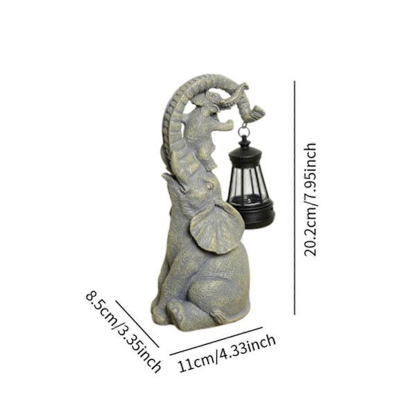Elefantstatue med solcellelampe til terrasse, indendørs, udendørs gårdhave, lille