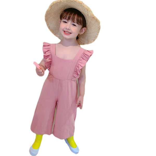 Flickor Romper Ärmlös Ren Färg Rygglös Mode Casual Jumpsuit för Sommar Barn Rosa 43.31‑45.28in