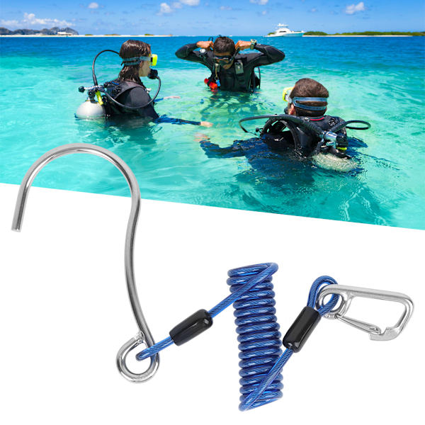 Spring Anti Lost Rope Single End Marine Grade Sports Rustfritt stål Coral Rock Drift Dykkerkrok tilbehør (blå)