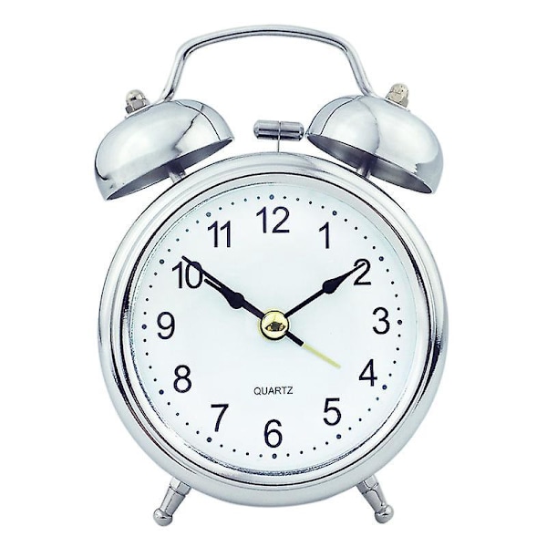 Dubbel Bell Metall Väckarklocka Retro Väckarklocka med Nattlampa Quartz Klocka Tyst Väckarklocka