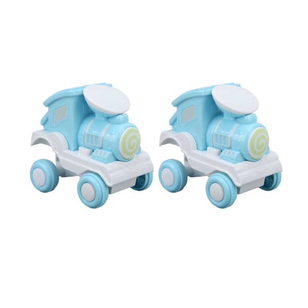 2Pcs Press and Roll Train Toy Plastic 360 Degree Press Stunt Flip Train for Boys Girls Gift Giving Blue