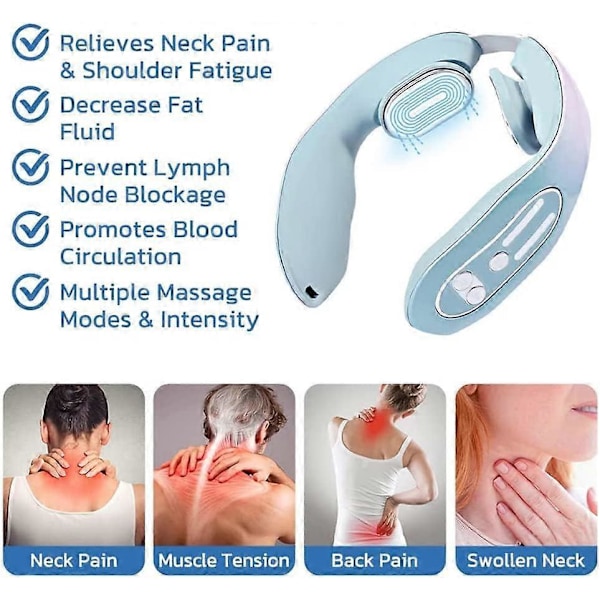 Nackakupunktur Lymphvity Massageapparat för Kvinnor, Trådlös Nackmassage för Smärtlindring Bärbar Nackavslappnare, Lymfdränagemaskin med 12 Mån