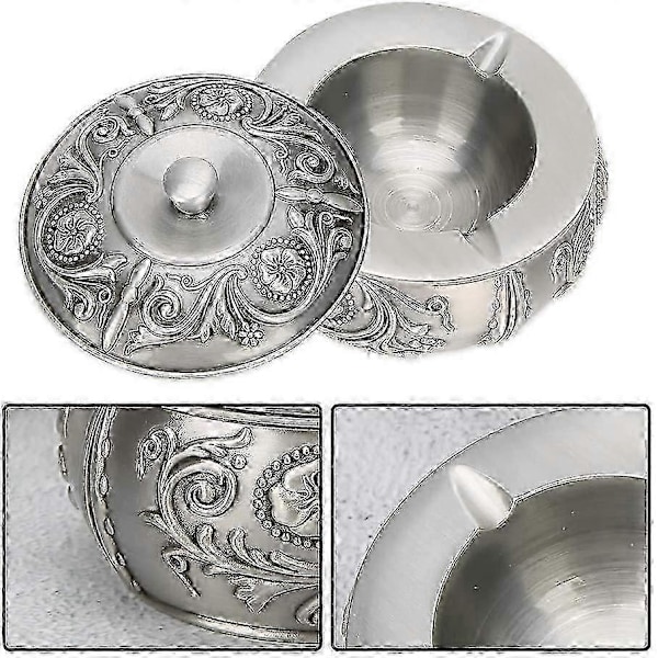 Askebæger med låg, retro askebæger, metal askebæger, dekorativt håndværks askebæger (antik tin)