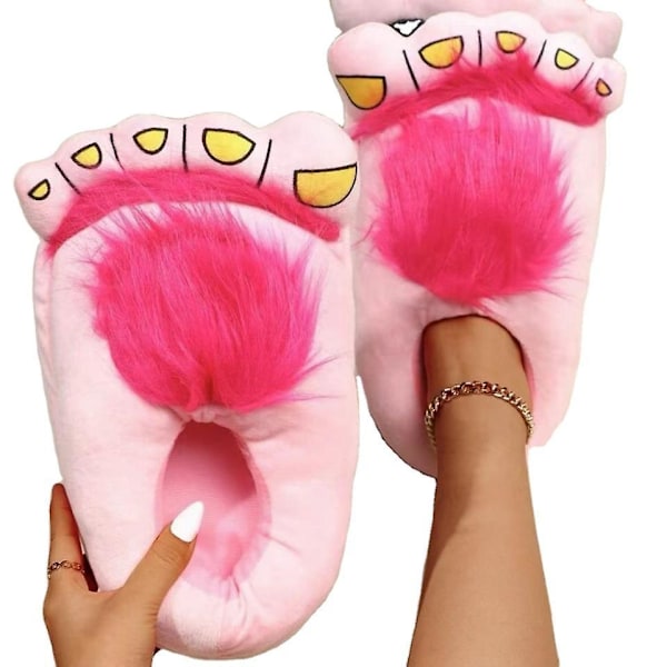 Rosa Luddiga Monster Stora Fotslippers Bekväma Nyhet Vinter Hobbit Kostym Slippers för Vuxna