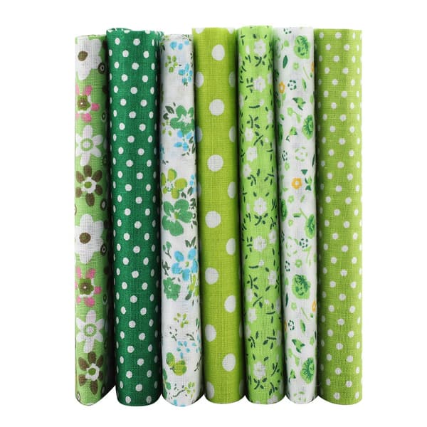 7 st 25*25 cm bomullstyg DIY blandade rutor förskuret bäddset Quarters Bundle (grön)