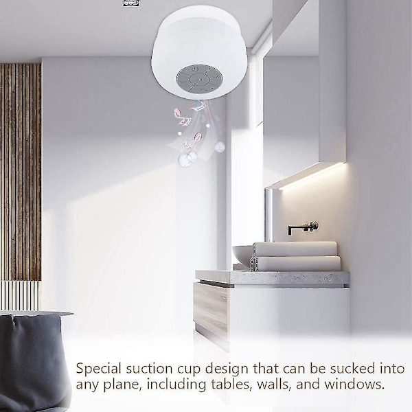 Bluetooth-kaiutin vedenkestävä Ip4 langaton kannettava handsfree sisäänrakennettu mikrofoni, imukuppi (valkoinen)