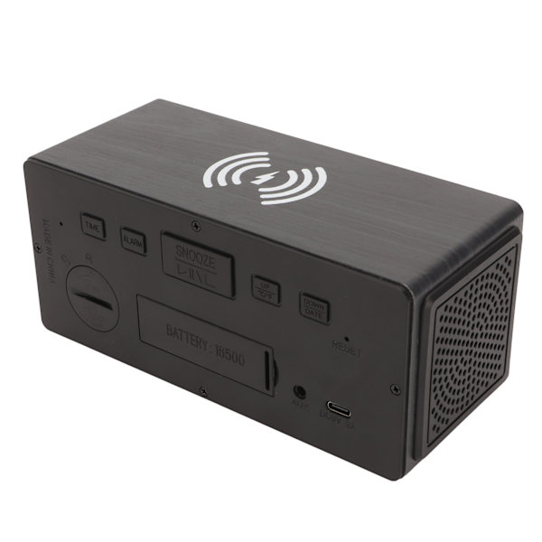 Bluetooth -högtalare Digital träväckarklocka Trådlös laddning 15W Dual Alarm Snooze LED-väckarklocka Svart