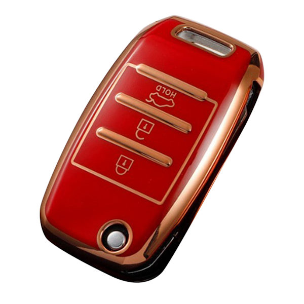 Nyckelringsskydd TPU exakt passform smart nyckelskydd hållare ersättning för Kia K2 K3 K4 KXCROSS KX7 röd