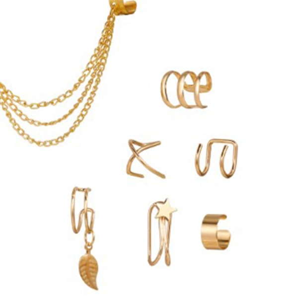 7 st Ear Cuffs Örhängen Kvinnor Flickor Legering Snygg Blad Stjärnformad Hänge Clip På Örhängen Smyckesset